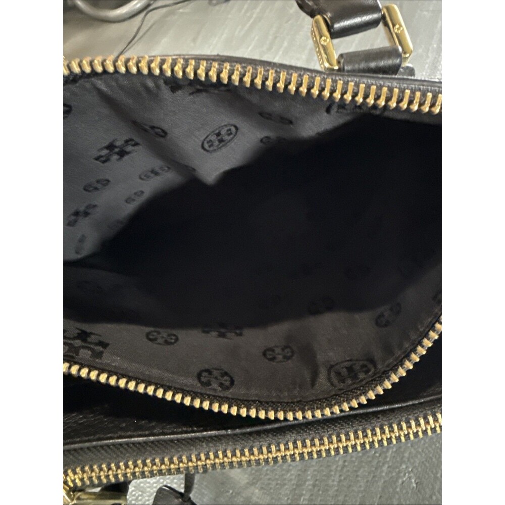 Tory Burch Robinson Pebbled Black Leather Satchel Tote Handles Strap - Picture 8 of 15